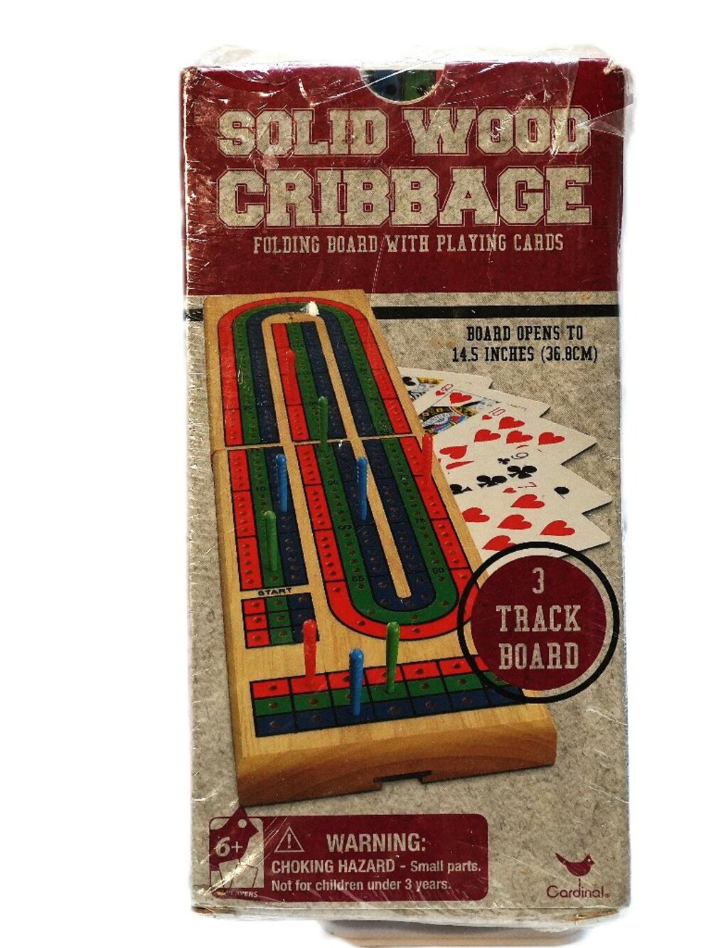 Cardinal Solid Wood Cribbage Set 3 Track Folding Board Open Box Wear